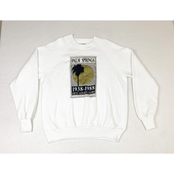 Vintage 1987 Palm Springs Sweatshirt XL Glitter California Desert - Picture 2 of 8